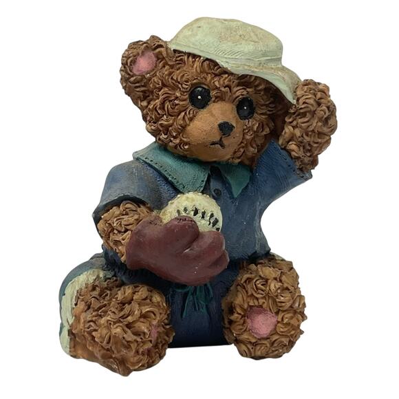 Little League Bear with Baseball and Ball Cap Resin Figurine - Picture 1 of 8